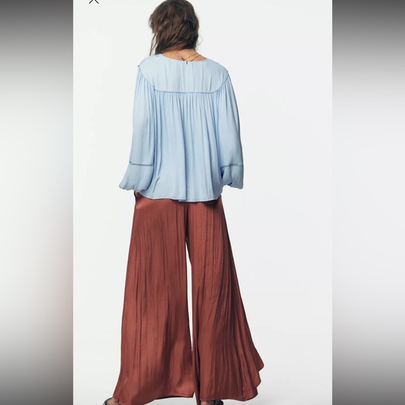 Zara Light Blue Blouse LADDER STITCH FLOWING BLOUSE - Picture 6 of 12